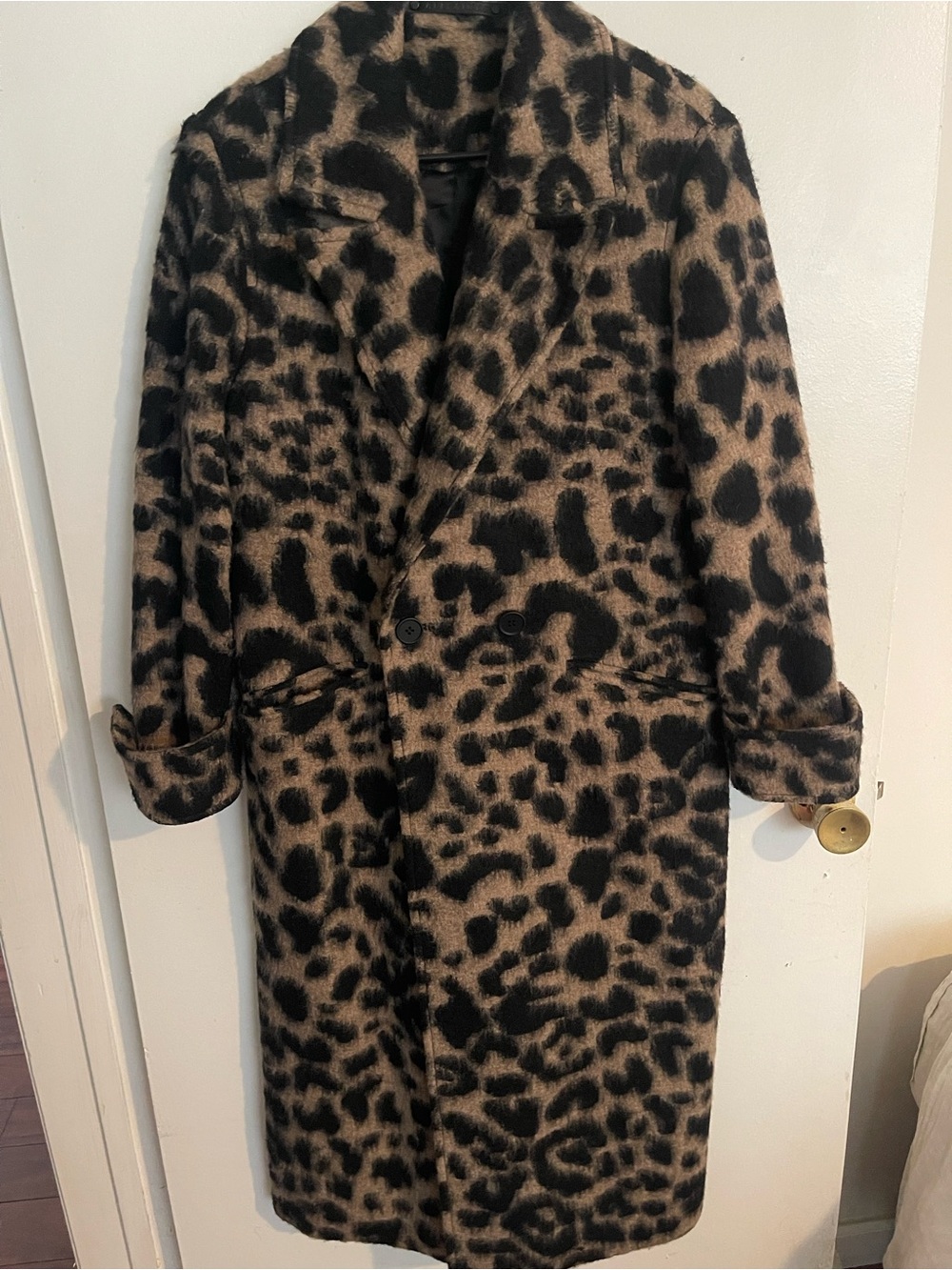 Allsaints Leopard Print Long Women's Coat - Brown & Black